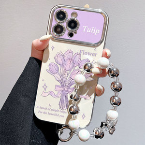 15PRO เมฆทิวลิปแบบนิ่มรวมทุกอย่างสำหรับสร้อยข้อมือ iPhone 12เคสป้องกันชุบด้วยไฟฟ้าหน้าต่างขนาดใหญ่ทนทาน TPU - Product Image 1