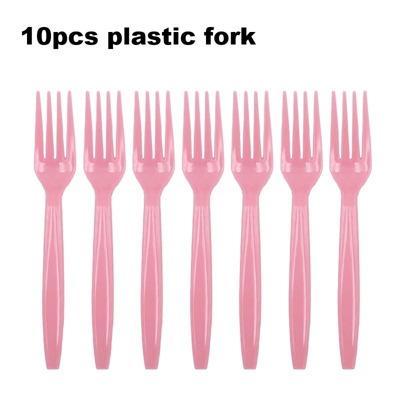 Pink-10pcs plastic fork