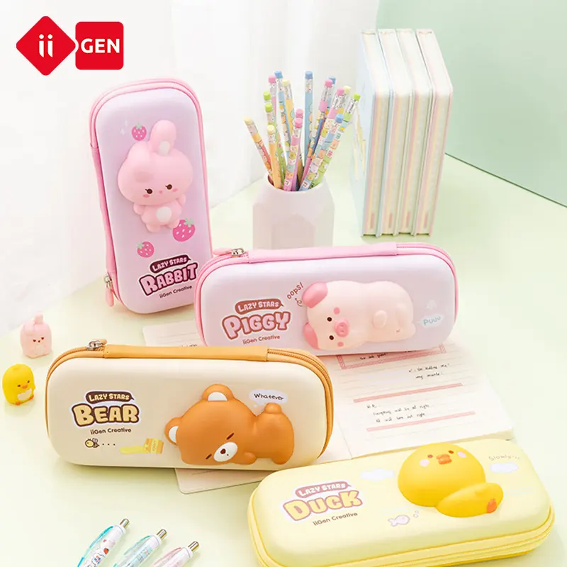 IIGEN grande capacidade estudantes presente unicórnio caneta caixa escola 3D papelaria saco caneta titular Squishy Toy kawaii lápis caso