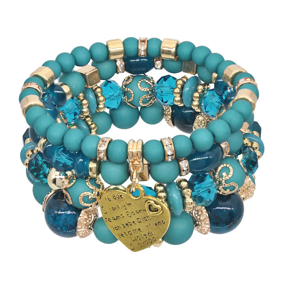 Bx03 pingente palmeira de franja, conjunto de pulseira de multicamadas étnicas, pulseira redonda, pulseira, joias, acessórios
