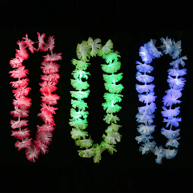 Luz LED Hawaiana para decoración de fiestas, collar de flores hawaianas para fiesta de Luau hawaiana