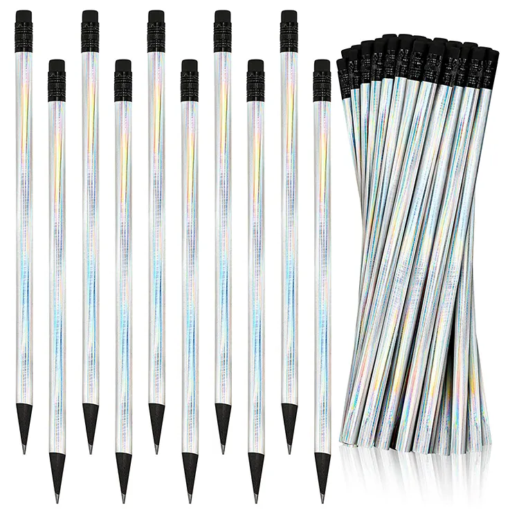 Fabrika özel toplu ahşap hb standart gümüş lazer blackwood kalem yüksek kaliteli kavak ahşap okul kalemler çocuklar için set