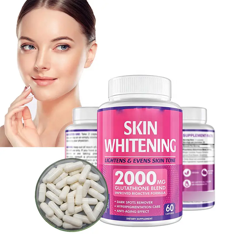 Suplemento de belleza saludable para el cuidado de la piel, suplemento de vitamina colágeno aclarante para el acné y blanqueamiento, OEM 2000mg