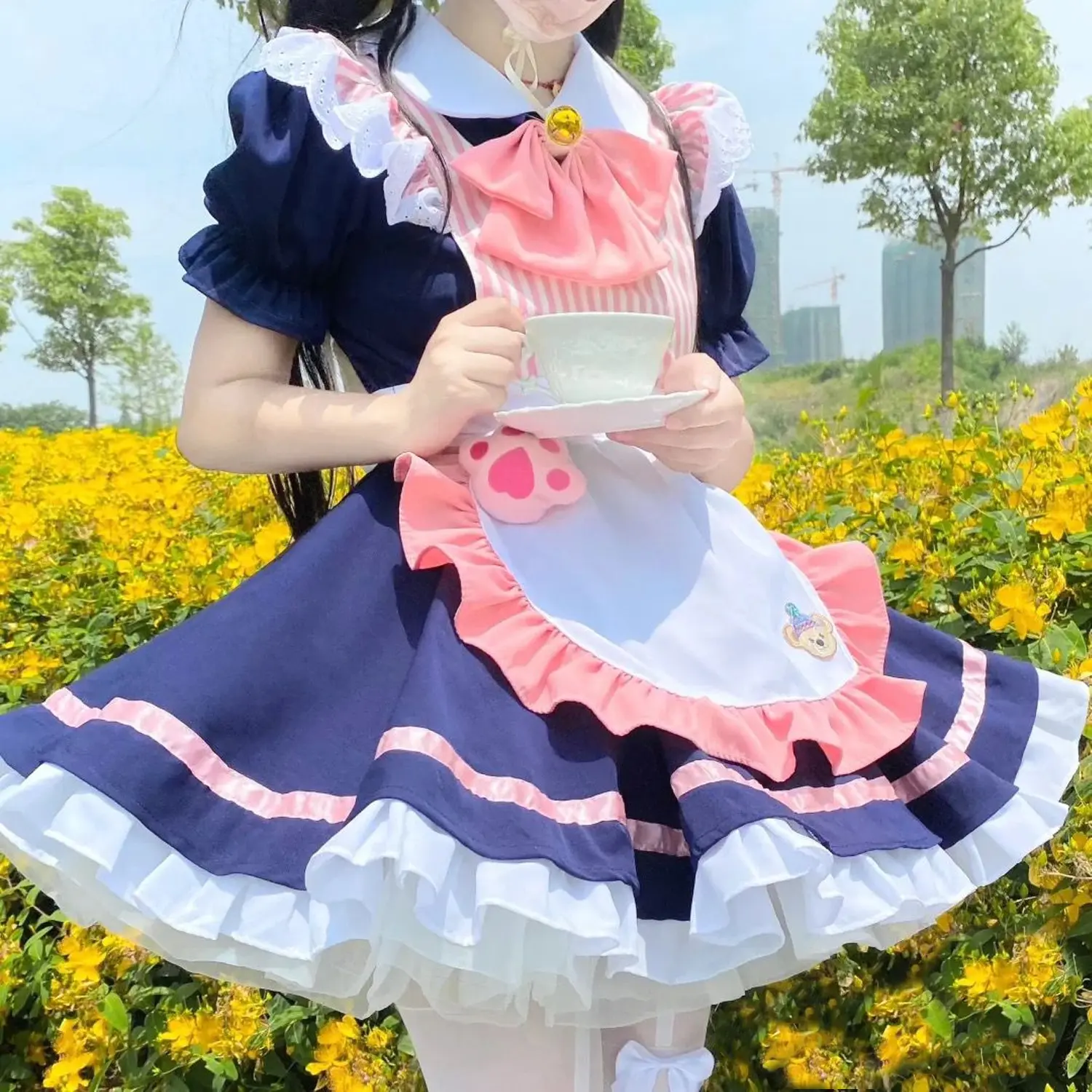 Disfraces de Halloween de la dama de café, delantal Kawaii japonés, vestido de princesa rosa, uniforme escolar para chica de dibujos animados de Anime, 2022