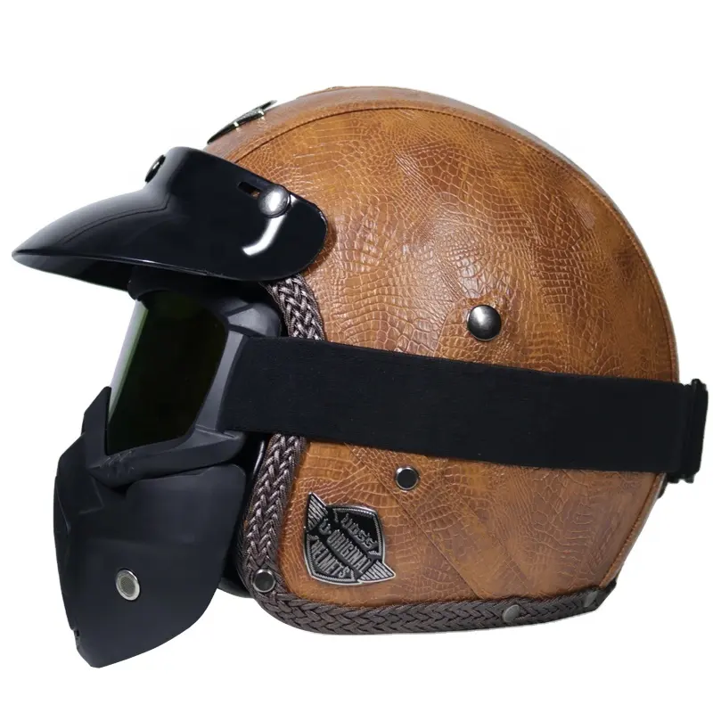Модный шлем из искусственной кожи 3/4 мотоцикла Чоппер велосипедный шлем с открытым лицом винтажный мотоциклетный шлем с маской