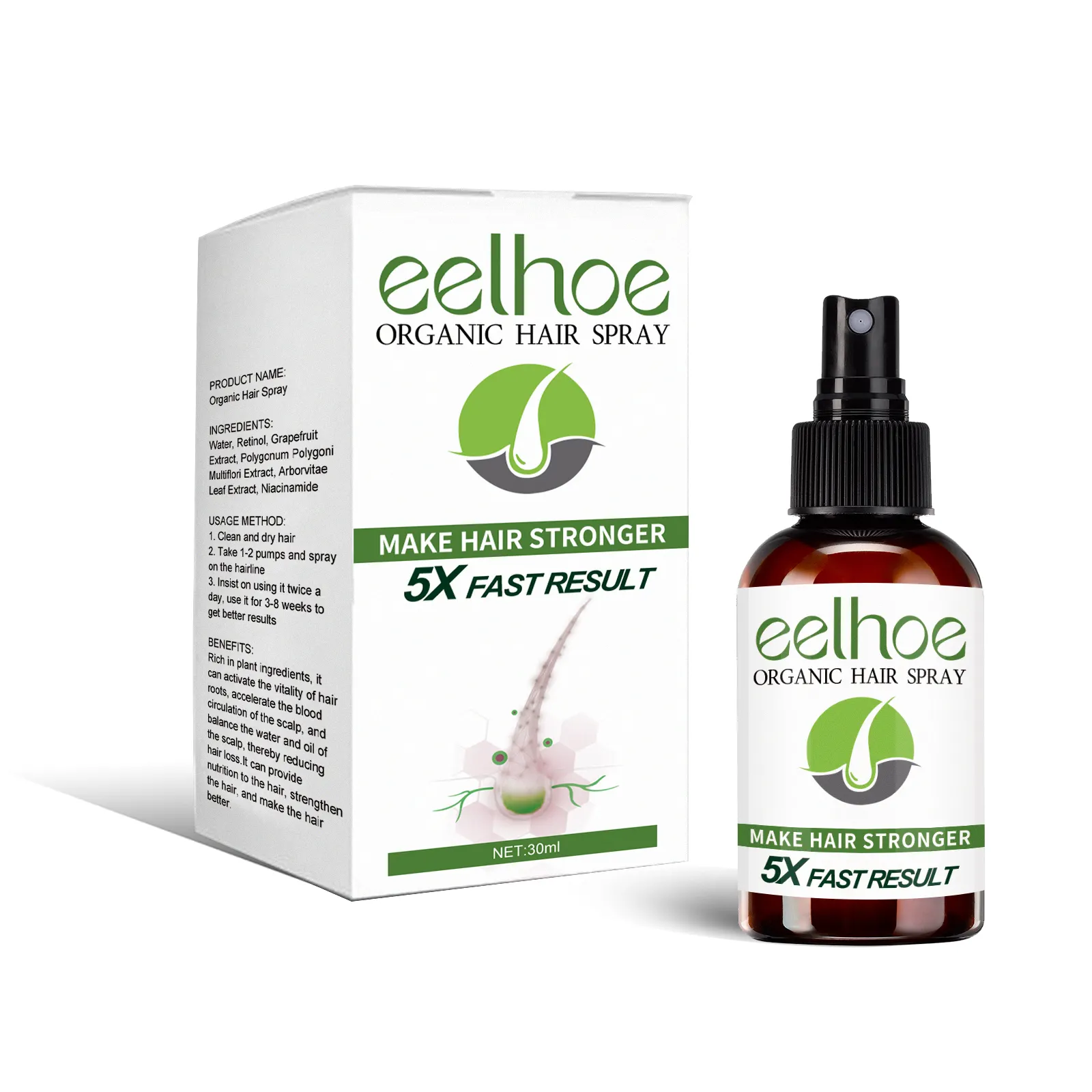 Eelhoe Organic Treatment Wildhaar Ätherisches Öl für schwarze Frauen Private Label Herbal Anti Haarausfall Boost ing Glatzhaar Serum