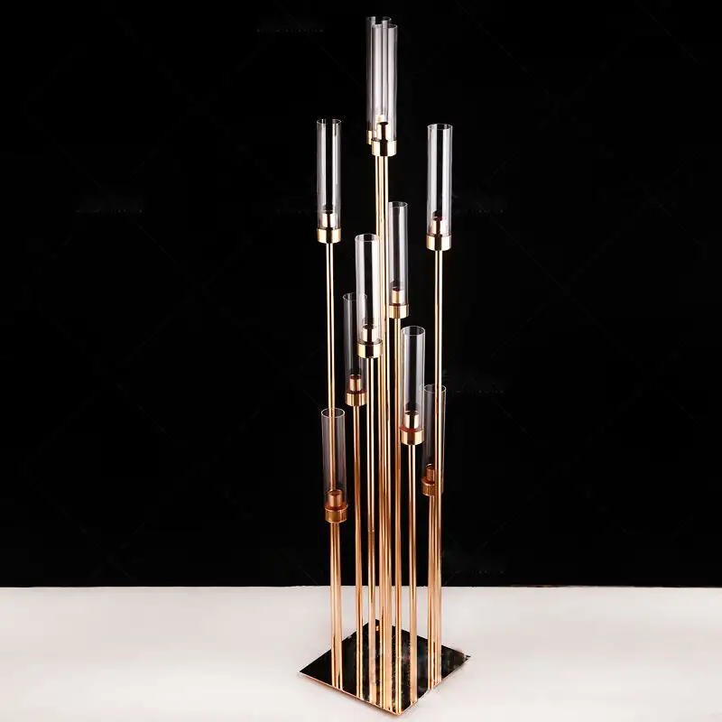 Modern 8 Head Gold Candle Holder 53 Inch Metal Candelabras Candlestick Holder For Weddings Table Centerpieces Decoration