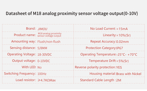 Industrial Equipment <strong>0</strong>-10V M18 Flush Mount <strong>Analog</strong> Voltage <strong>Output</strong> Normally Open Inductive Proximity Switch <strong>Sensors</strong> - Product Image 5