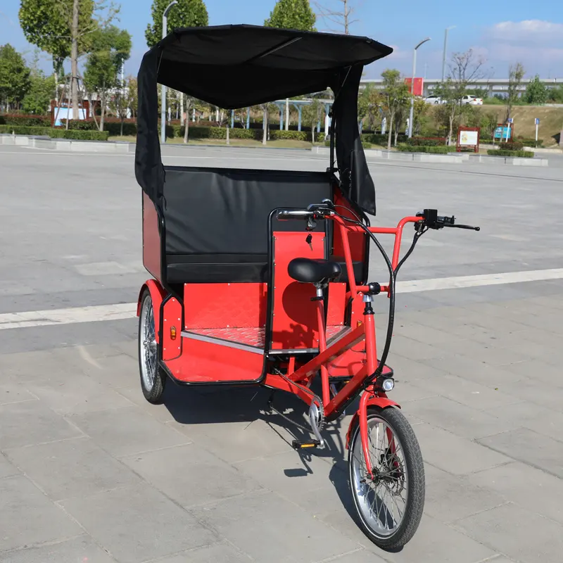 Yetişkin elektrik üç tekerlekli bisiklet alman Velo taksi üç tekerlekli bisiklet yolcu çekçek ile pedallar