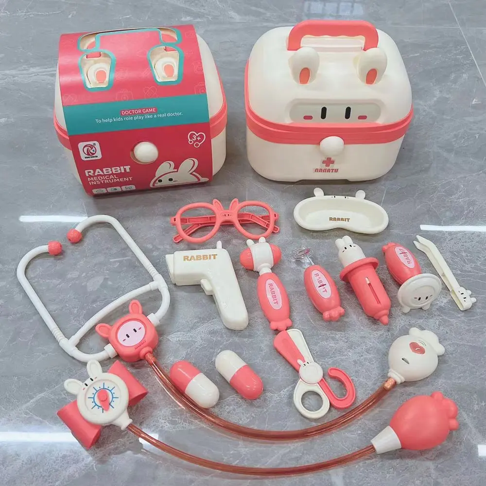 أطفال مضحك نتظاهر لعبة الكهربائية الطبيب أداة اللعب مجموعة أرنب صندوق دواء لعبة الطبيب أداة طبية مع صندوق تخزين التعبئة