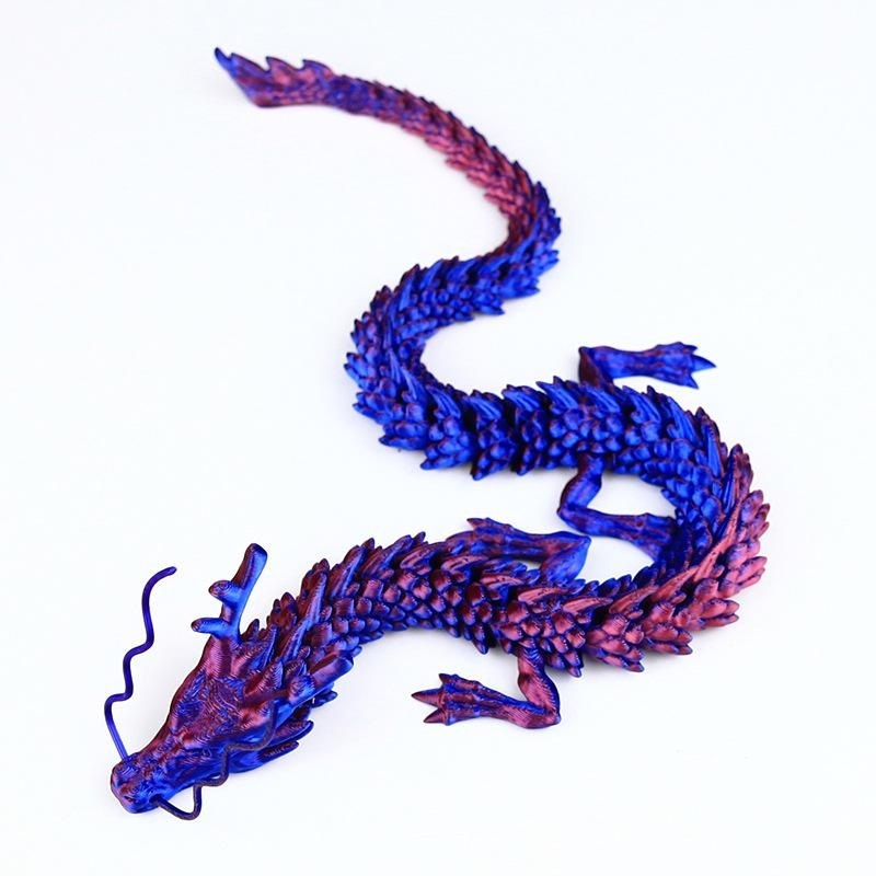 Dragon chinois en soie rouge et bleu 45cm