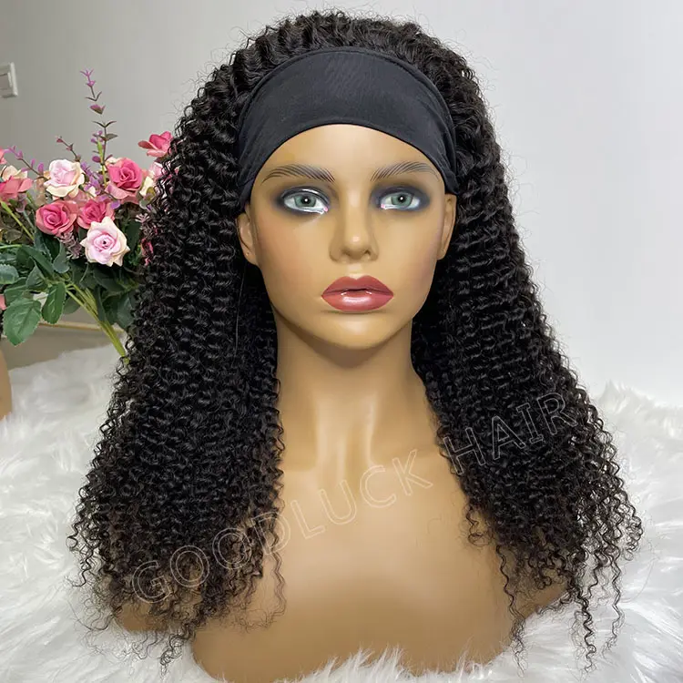 Pas cher Bandeau Perruques Pour Les Femmes Noires Cheveux Humains Avec Bandeau Attaché Bandeau Perruques Yaki Vierge Cheveux Humains Bandeau Bouclés Perruque