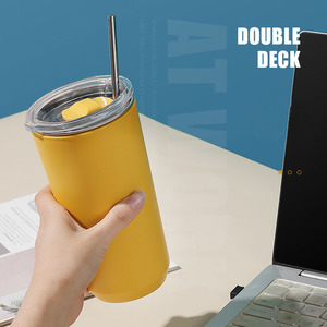 FTS kahve fincanları paslanmaz çelik ince saman içecek bardaklar çift duvar sıska bardak bardak - Product Image 4
