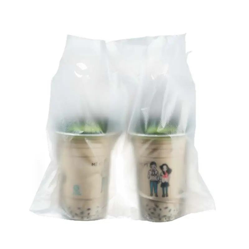 Custom made milk tea bag single and double cup milk tea bag plastic reinforced milk tea handbag