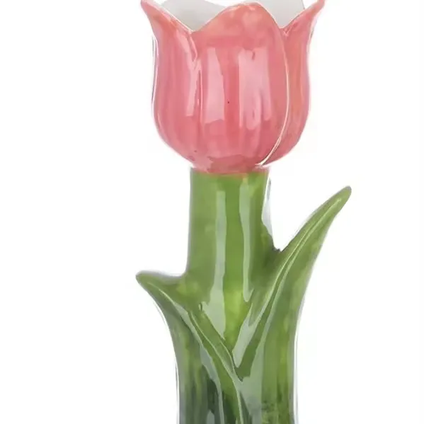 Castiçal de tulipa pintado à mão, vaso de cerâmica com tangerina, utensílios para decoração de casa