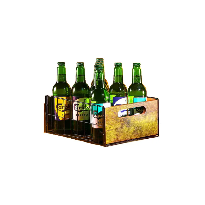 カスタムキャリアボックスホルダーバスケット6ボトル木製ワインビールキャディハンドル付き