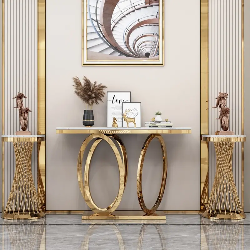 Table d'entrée de luxe table console de couloir moderne avec plateau en marbre cadre en acier inoxydable doré pour hôtel meubles de salon maison