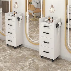 Tủ đựng đồ salon thương mại bằng sắt hiện đại có xe đẩy 4 bánh, thiết kế có thể điều chỉnh, dùng cho tiệm cắt tóc - Product Image 1