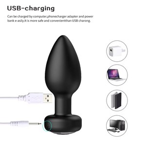 Kablosuz silikon uzaktan kumanda Anal Plug yetişkin seks oyuncak su geçirmez USB şarj edilebilir güçlü titreşim siyah Buttl vibratör