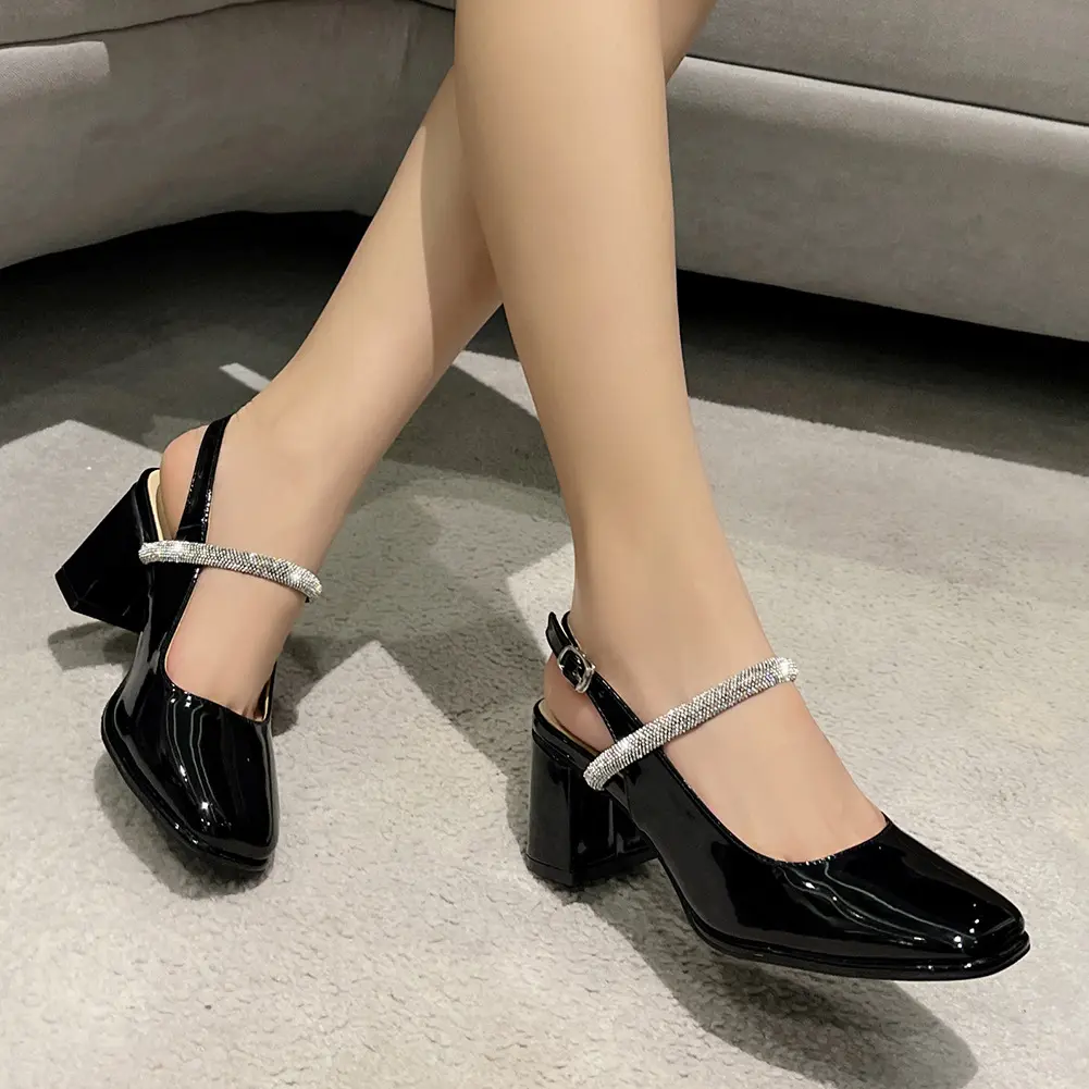 Zapatos de talla grande para mujer, calzado femenino de tacón trasero con tirantes, estilo mary jane, talla Europea 45