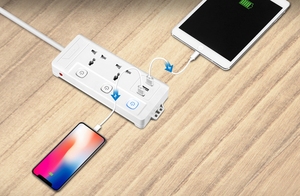 US Plug Universal Standard Outlets <strong>2</strong> Way with <strong>3</strong> USB Ports <strong>Multi</strong> <strong>Functional</strong> Power Extension <strong>Sockets</strong> Power Strip - Product Image 5