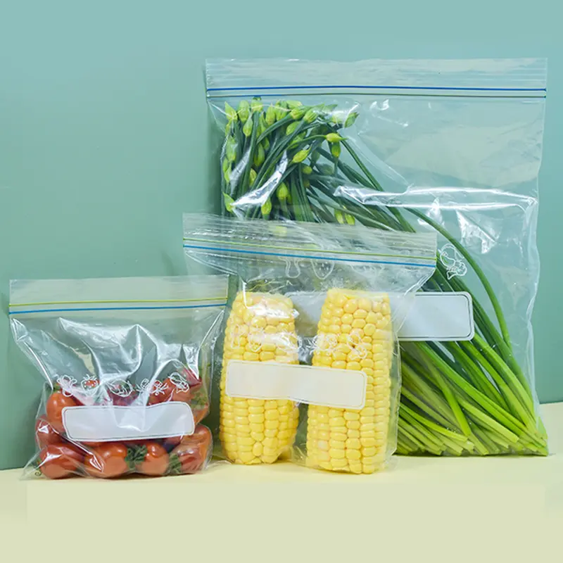 Grand sac en plastique personnalisé réutilisable avec fermeture éclair pour le stockage des aliments Sacs de congélation de date inscriptibles en plastique PE-BD à fermeture éclair