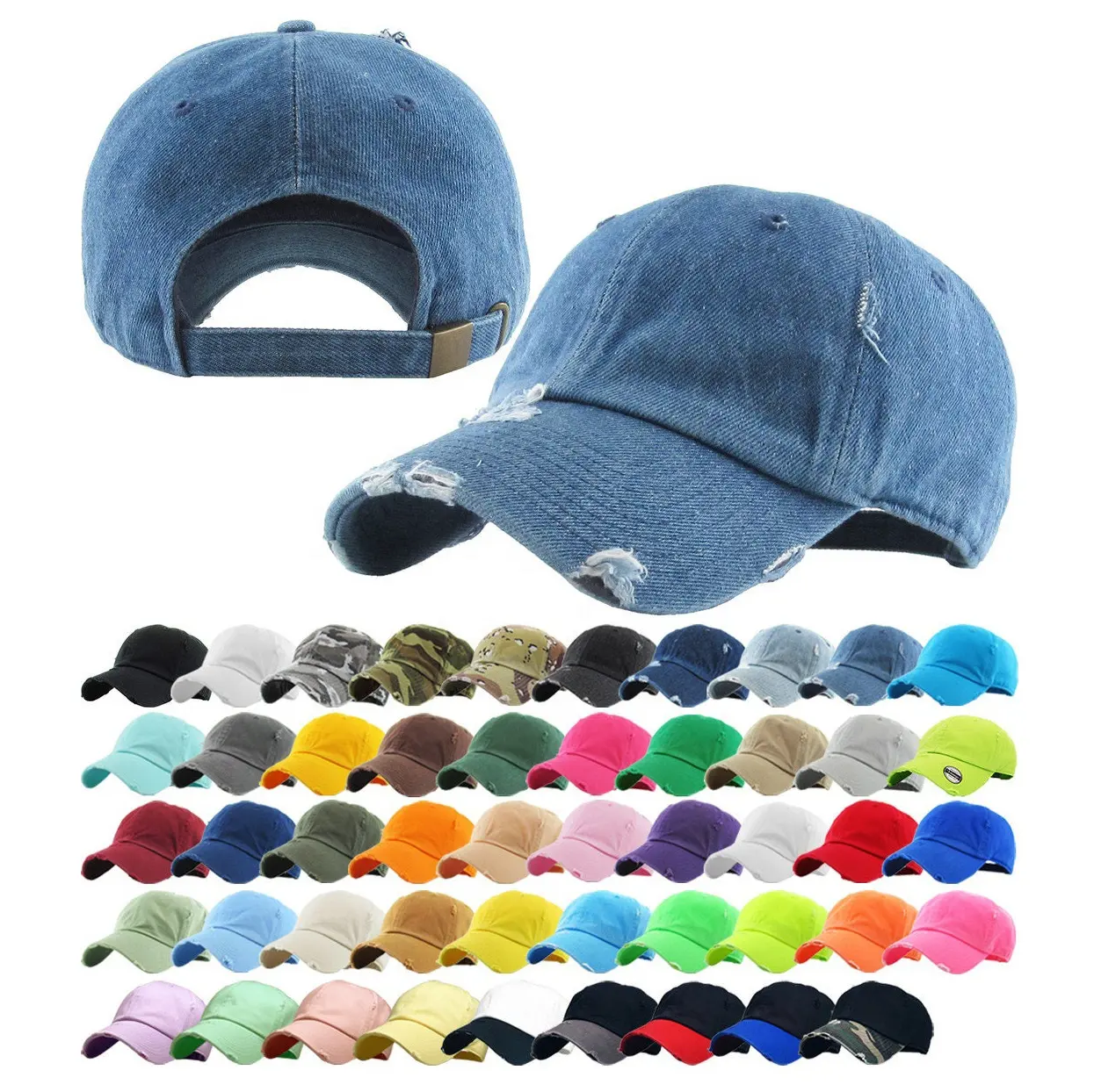 Alta Qualidade Personalizado Angustiado Pai Chapéus Unisex Algodão e Tecido Sports Cap com Característica Iluminado e Metal Buckle Encerramento