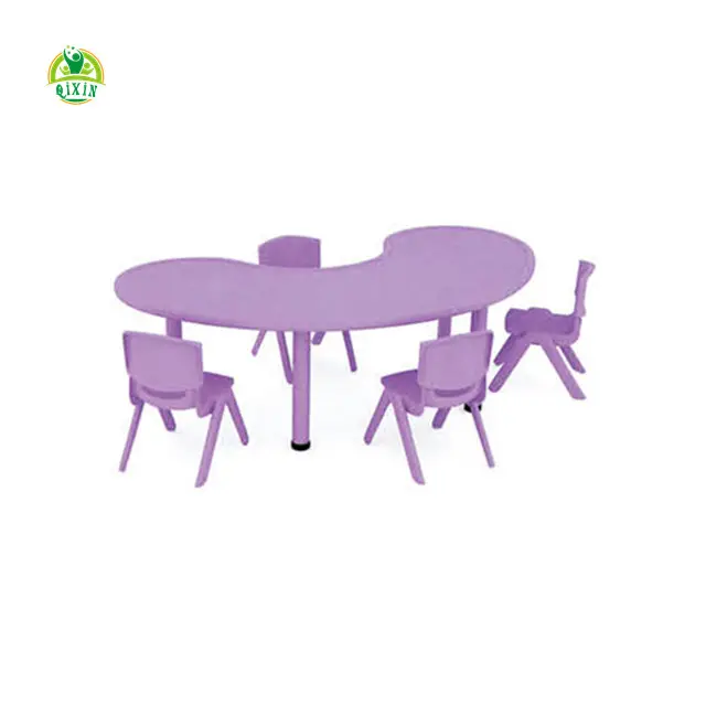 Verschillende Kleur Goedkope Plastic Tafels En Stoelen Maan Vorm Kinderen Tafel En Stoelen QX-18196D