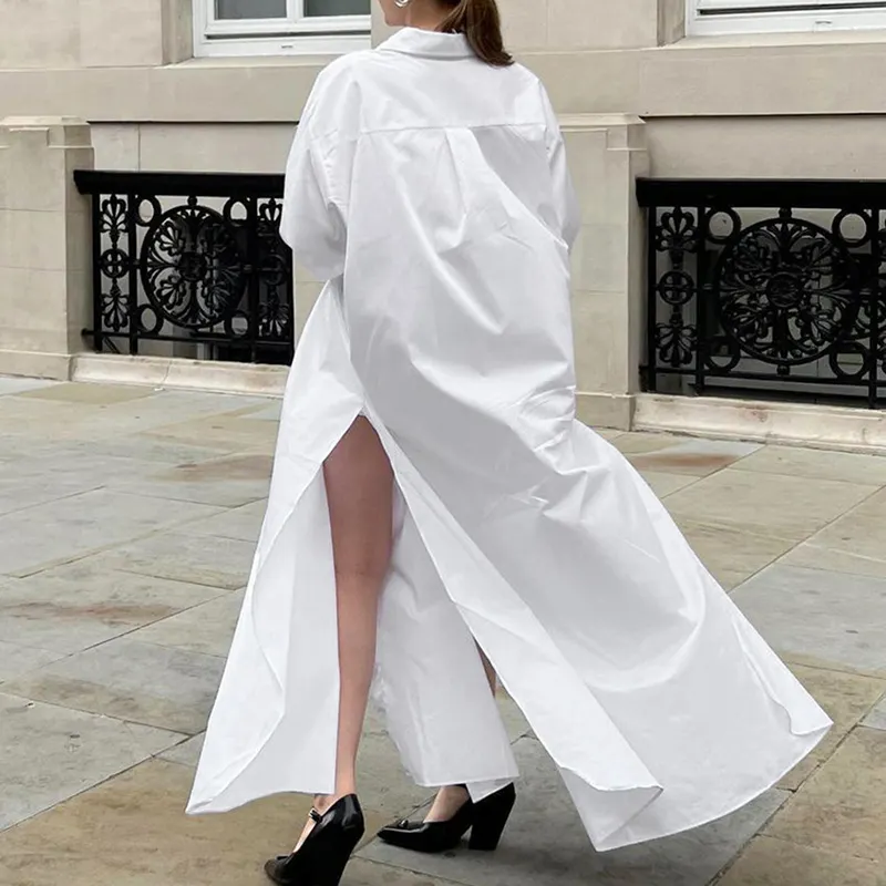 Nouveaux vêtements d'été personnalisés 2024 Robe longue à taille mince Arrivées pour femmes Robes bouffantes ligne A fendues de couleur unie Robes décontractées/