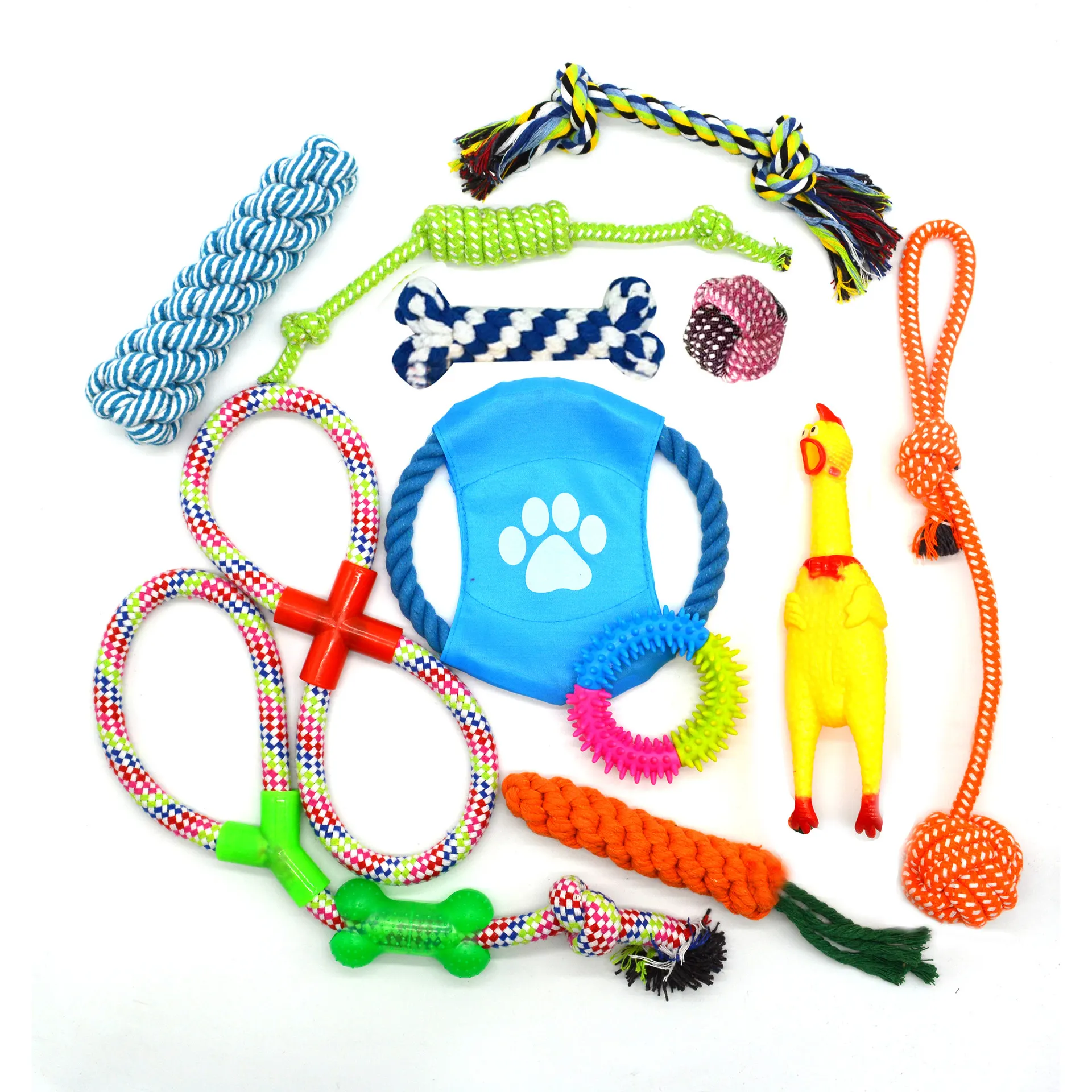 Corda de algodão para animal de estimação, conjunto de brinquedos, limpeza dos dentes, conjunto de corda, brinquedo de combinação
