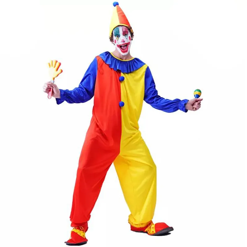 Halloween Adult Clown Jumpsuit Hat Joker Cosplay Christmas Carnival Party Dress Funny Clown Costume For Men