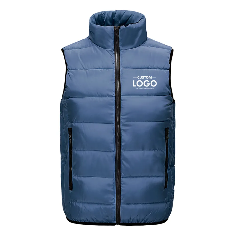 Gilet en duvet pour homme, gilet à col montant, coton épais, chaud, couleur noire unie