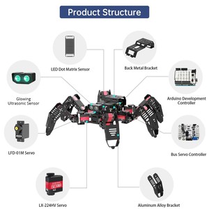 Hiwonder Spiderbot hexapod robot, ikincil geliştirme kiti, Arduino programlama ile uyumlu, örümcek biyonik robot