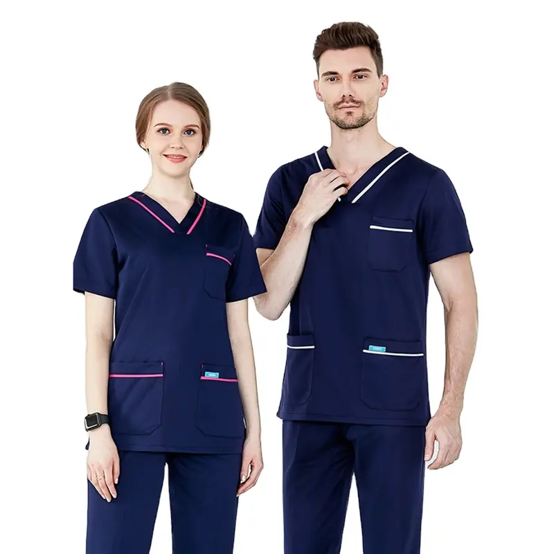 Uniformes médicos a la moda, blusa elástica de manga larga, trajes de enfermería personalizados para clínica