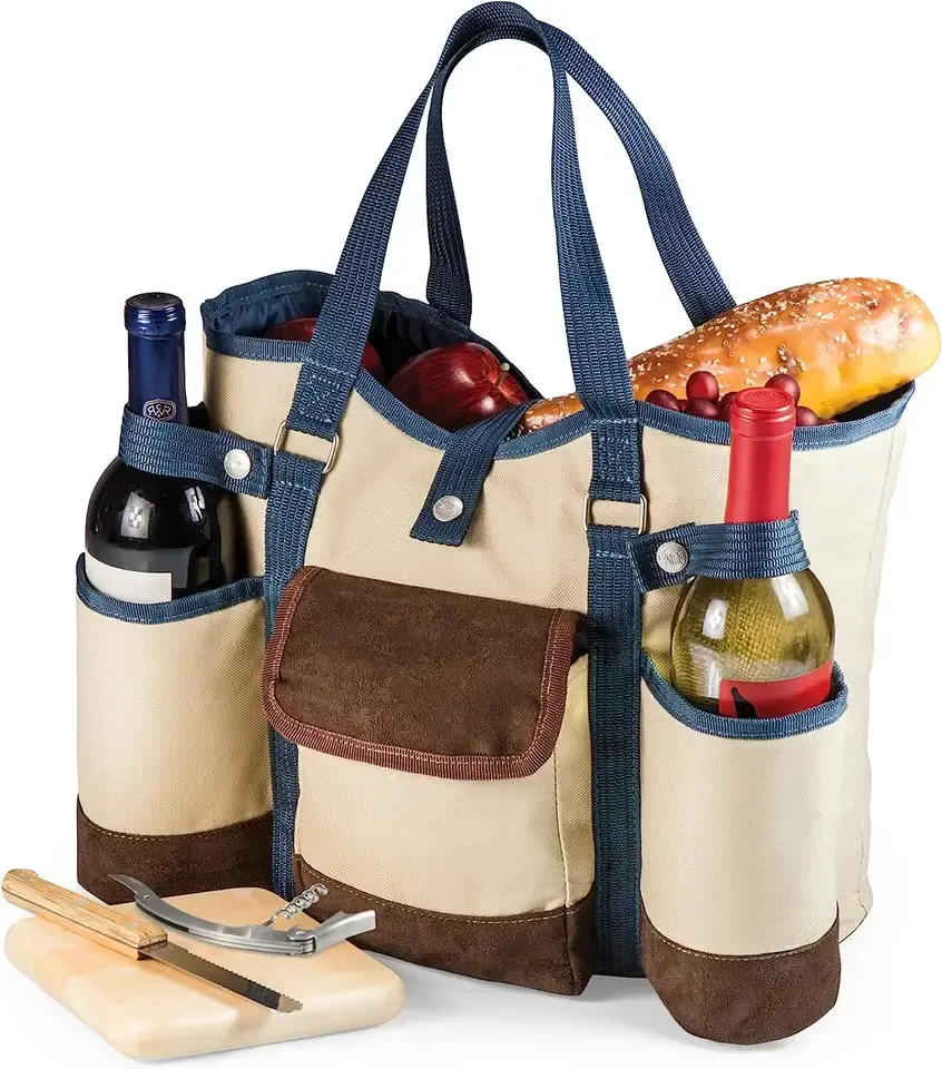 ขวดไวน์ความจุขนาดใหญ่แบบพับได้ Tote Carrier กระเป๋าเดินทางครอบครัวปิกนิกฉนวนถุงเก็บความเย็นไวน์