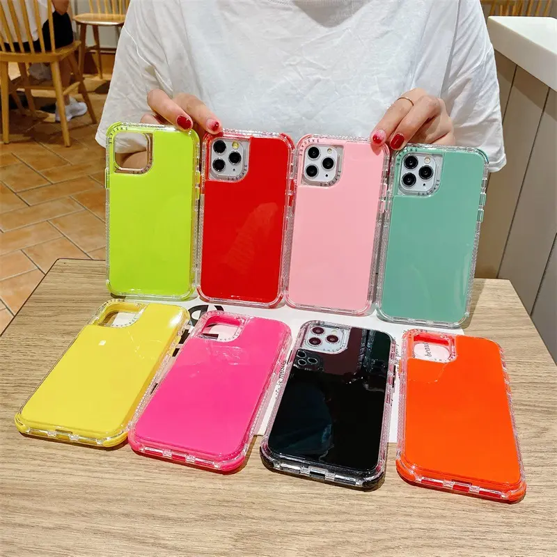 3 en 1 Tpu Pc Transparent Bumper Solid Color Case pour Iphone 13 Pro Max 14 12 11 XR