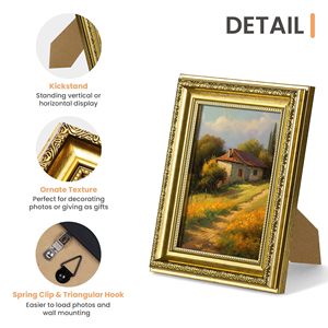 Tường trang trí nội thất Tabletop hiển thị vàng trang trí công phu Vintage 5x7 khung ảnh 5x7 hình ảnh khung với kính thực - Product Image 2