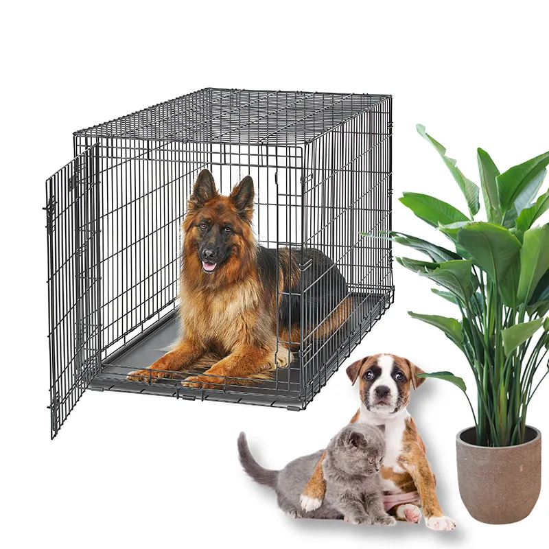 Venta al por mayor pequeño MOQ fácil de instalar robusto interior al aire libre Casa de metal negro caseta jaula mascota 48 pulgadas jaula para perros para la venta