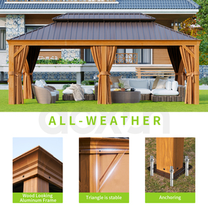 Mochen 12'X 20 'アルミニウムフレーム、亜鉛メッキ鋼製ダブルルーフ防水屋外パーゴラガゼボパティオガーデンホテル用