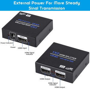 4K @ 60 para HDMI Splitter 2 puertos 1 en 2 salidas UHD Mini modelo V1.4 4K * 2K Distribuidor de video con potencia 4K