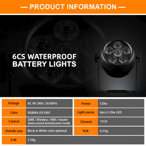 RGBWAP 6in1 OUTDOOR 6x20w LEDパーライトバッテリー & ワイヤレス