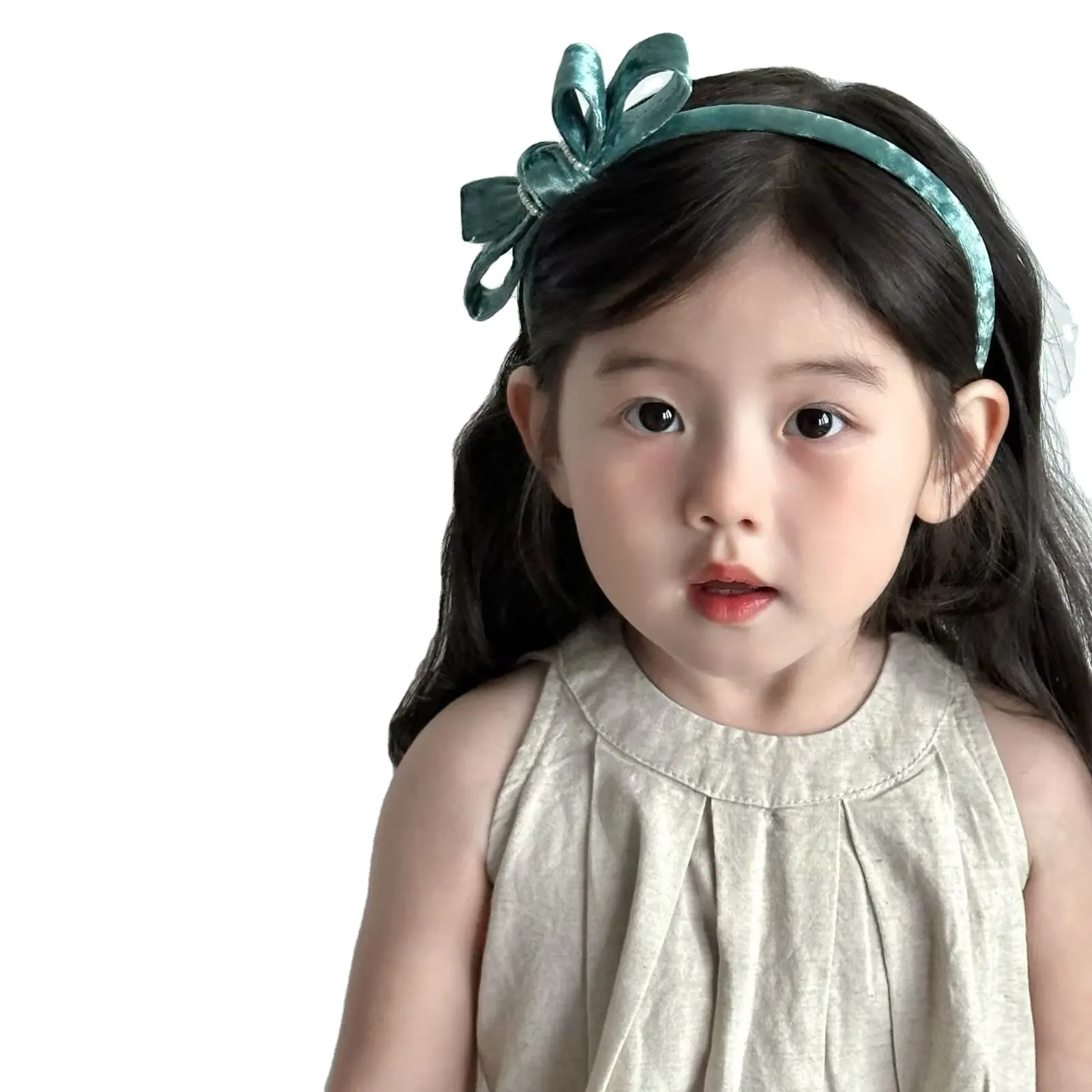 Hot Bán Thời Trang Màu Rắn Trẻ Em Nhung Bow Headband Của Cô Gái Dễ Thương Ngọt Ngào Ngọc Trai Hairbands Bé Toddler Tóc Phụ Kiện