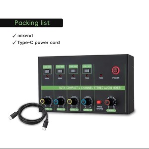 High-fidelity 4-channel <strong>Audio</strong> Mixer Stereo Mono <strong>Output</strong> <strong>Input</strong> 4-in-1 Low-noise <strong>Microphone</strong> 4-way Mixer