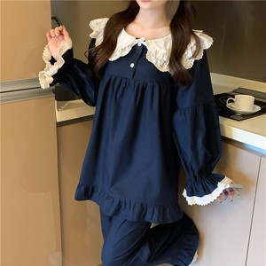 2025 mùa xuân và mùa thu mới lưới màu đỏ dễ thương cổ áo búp bê cô gái ngọt ngào đồ ngủ dài tay áo rộng phù hợp với nhà - Product Image 2