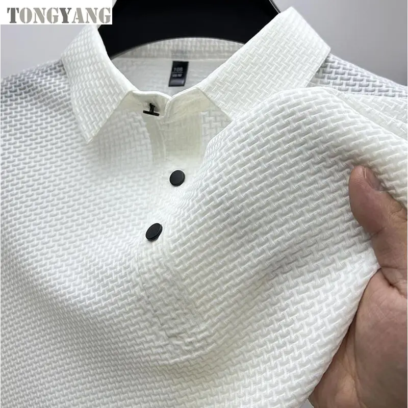 TONGYANG Camisa polo de manga curta casual de verão com gola polo respirável de alta qualidade para homens