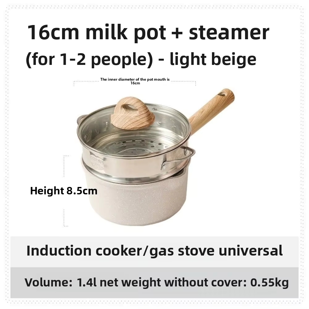 Beige 16cm Olla con Tapa + Vaporizador