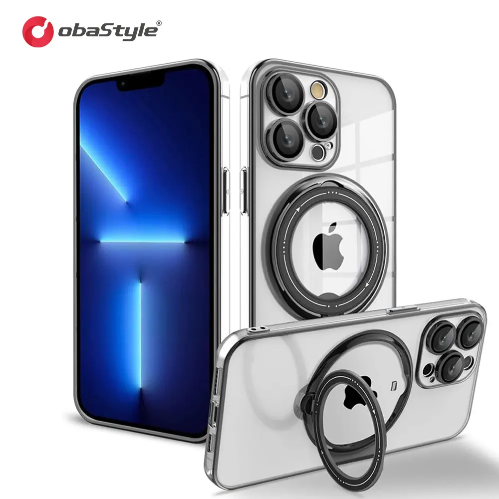 Funda de teléfono con soporte giratorio magnético de protección de lente de cámara galvanizada Con envío en stock de la UE para iPhone 15 14 pro Max funda blanda