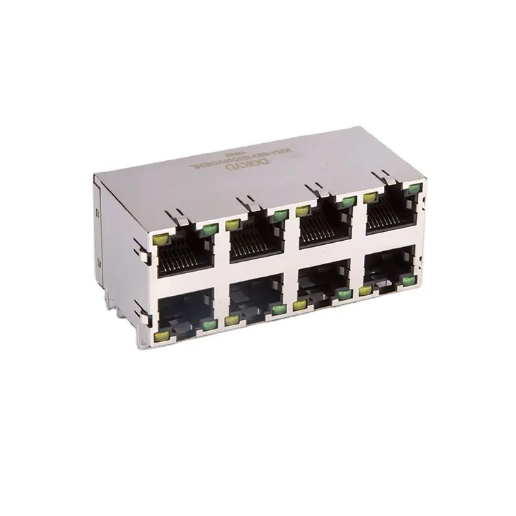 Factory supply shielded 2x4 8 ports rj45 connentors , multiport lan jacks with LED