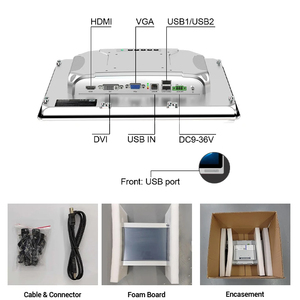 Monitor LCD capacitivo industrial con pantalla táctil de 27 pulgadas, VGA, DVI, HMI, con botones, pantalla industrial a prueba de agua IP65