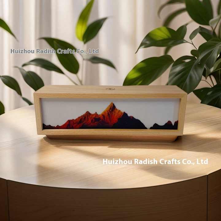 Sunshine Golden Mountain Wireless Charging LED Night Painting Wooden Acrylic Ornament Modern Bedroom Desktop Landscape Battery